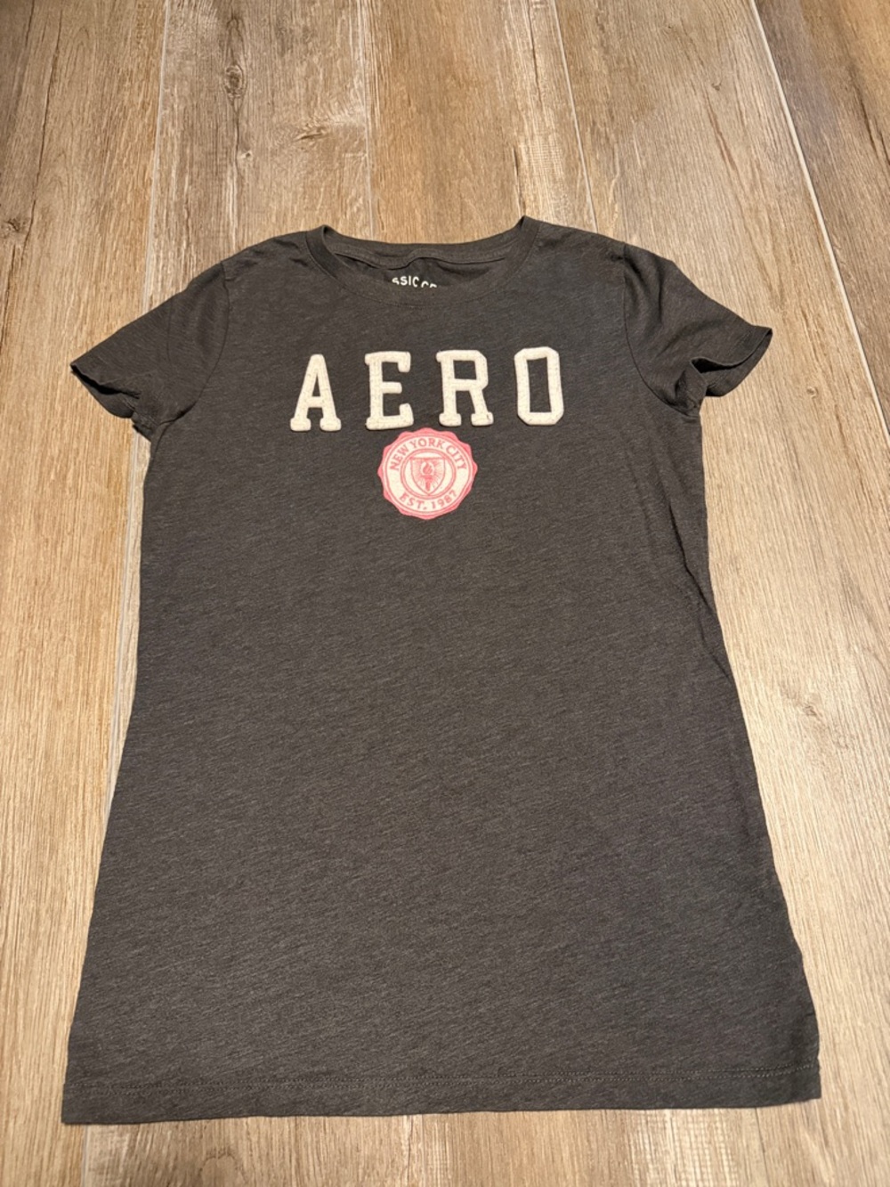Aeropostale Logo T-Shirt in Charcoal with Pink Emblem